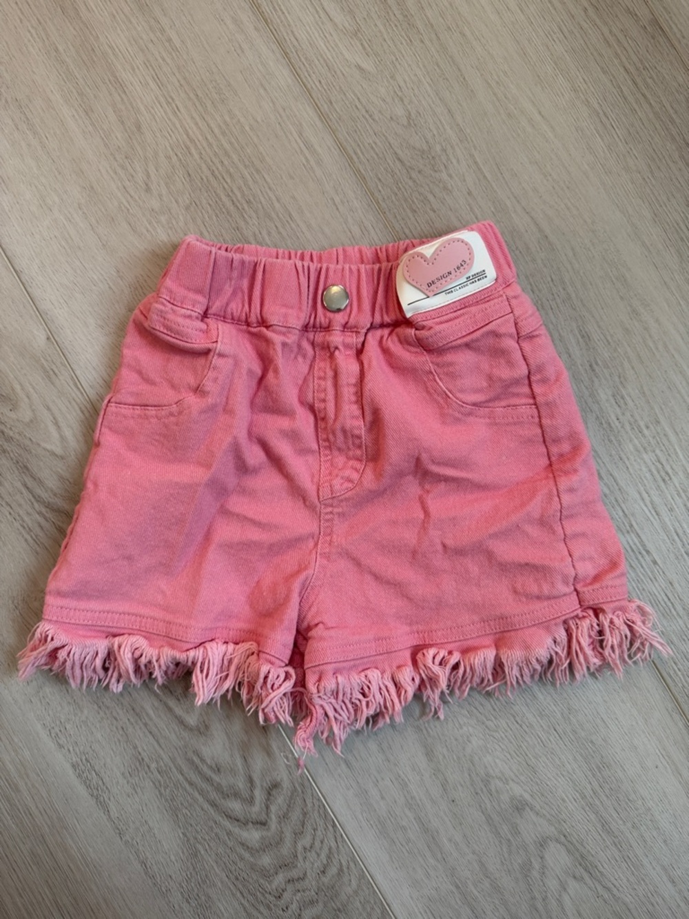 Girls Pink Frayed Hem Denim Shorts Size 120 6Y